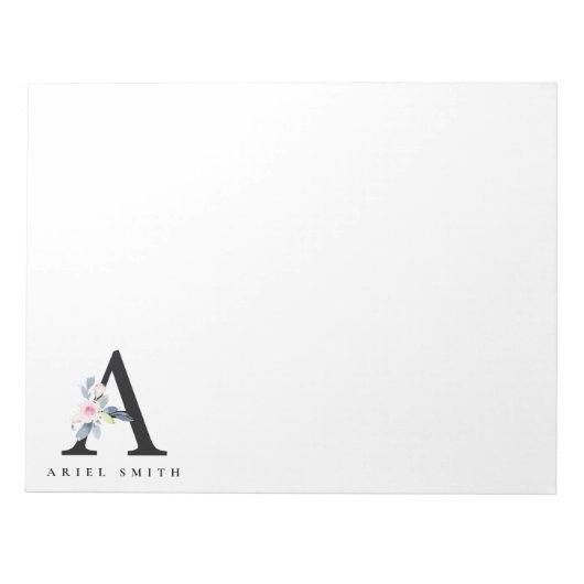 SOFT BLUSH BLUE FLORAL ALPHABETS NAME BRIEF A NOTITIEBLOK (Voorkant)