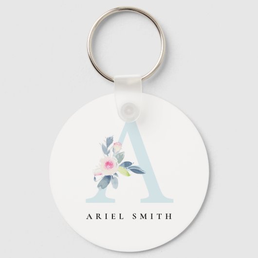 SOFT BLUSH BLUE FLORAL ALPHABETS NAME BRIEF A SLEUTELHANGER (Voorkant)