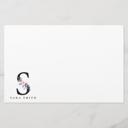 SOFT BLUSH BLUE FLORAL ALPHABETS NAME BRIEF BRIEFPAPIER (Voorkant)