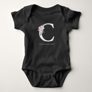 SOFT BLUSH BLUE FLORAL ALPHABETS NAME BRIEF C ROMPER