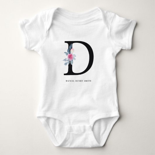 SOFT BLUSH BLUE FLORAL ALPHABETS NAME BRIEF D ROMPER (Voorkant)