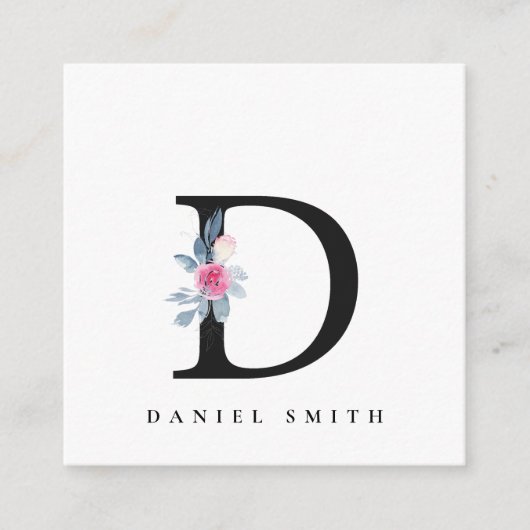 SOFT BLUSH BLUE FLORAL ALPHABETS NAME BRIEF D VIERKANTE VISITEKAARTJE (Voorkant)