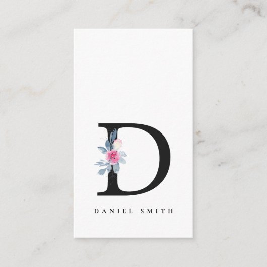 SOFT BLUSH BLUE FLORAL ALPHABETS NAME BRIEF D VISITEKAARTJE (Voorkant)