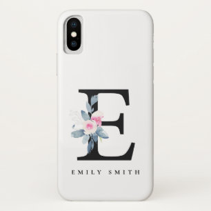 SOFT BLUSH BLUE FLORAL ALPHABETS NAME BRIEF E iPhone X HOESJE