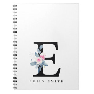 SOFT BLUSH BLUE FLORAL ALPHABETS NAME BRIEF E NOTITIEBOEK