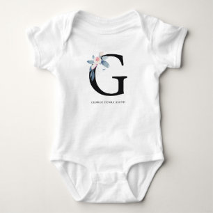 SOFT BLUSH BLUE FLORAL ALPHABETS NAME BRIEF G ROMPER
