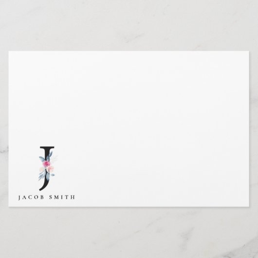 SOFT BLUSH BLUE FLORAL ALPHABETS NAME BRIEF J BRIEFPAPIER (Voorkant)