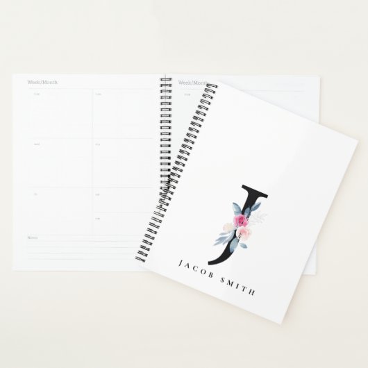 SOFT BLUSH BLUE FLORAL ALPHABETS NAME BRIEF J PLANNER (Display)