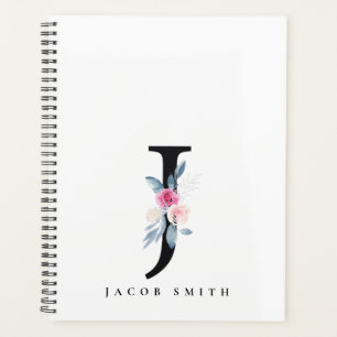 SOFT BLUSH BLUE FLORAL ALPHABETS NAME BRIEF J PLANNER