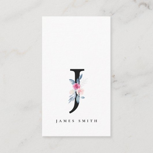 SOFT BLUSH BLUE FLORAL ALPHABETS NAME BRIEF J VISITEKAARTJE (Voorkant)