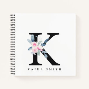 SOFT BLUSH BLUE FLORAL ALPHABETS NAME BRIEF K NOTITIEBOEK