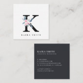 SOFT BLUSH BLUE FLORAL ALPHABETS NAME BRIEF K VIERKANTE VISITEKAARTJE (Voorkant / Achterkant)