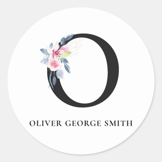 SOFT BLUSH BLUE FLORAL ALPHABETS NAME BRIEF O RONDE STICKER (Voorkant)