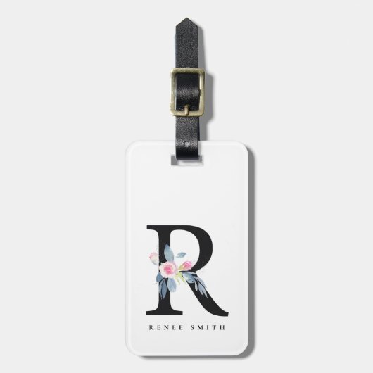 SOFT BLUSH BLUE FLORAL ALPHABETS NAME BRIEF R BAGAGELABEL (Voorkant verticaal)