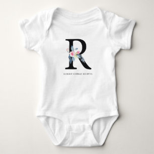 SOFT BLUSH BLUE FLORAL ALPHABETS NAME BRIEF R ROMPER