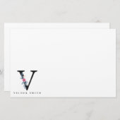 SOFT BLUSH BLUE FLORAL ALPHABETS NAME BRIEF V BRIEFPAPIER (Voorkant / Achterkant)