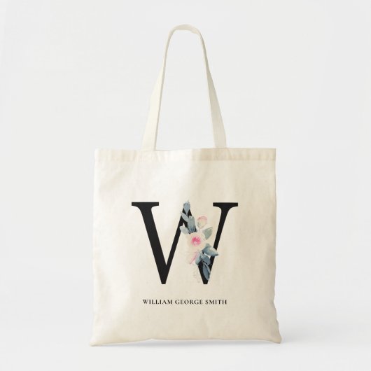 SOFT BLUSH BLUE FLORAL ALPHABETS NAME BRIEF W TOTE BAG (Voorkant)