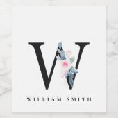 SOFT BLUSH BLUE FLORAL ALPHABETS NAME BRIEF W WIJN ETIKET (Enkel label)