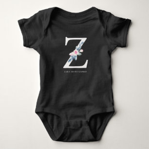 SOFT BLUSH BLUE FLORAL ALPHABETS NAME BRIEF Z ROMPER