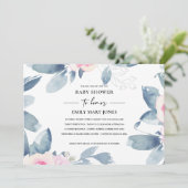 SOFT BLUSH BLUE FLORAL WATERVERF BABY SHOWER KAART (Staand voorkant)