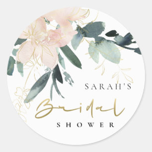 SOFT BLUSH FLORAL BUNCH WATERVERF VRIJGEZELLENFEES RONDE STICKER