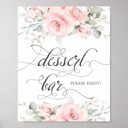 Soft Blush Floral Greenery Wedding Dessert Bar Poster (Voorkant)