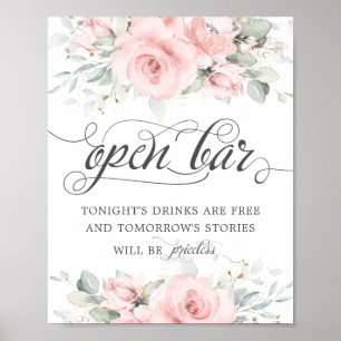 Soft Blush Floral Greenery Wedding Open Bar Drinke Poster