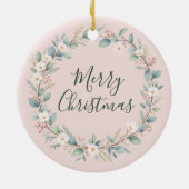 Soft Blush Floral Lijst Baby's eerste kerstdag Keramisch Ornament (Achterkant)