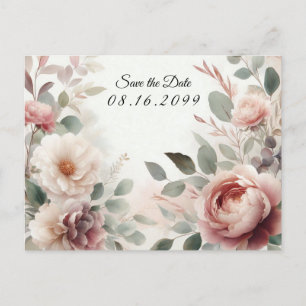 Soft Blush Floral Peony en Roos Serenade Feestdagenkaart