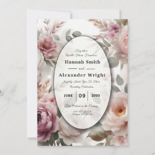 Soft Blush Floral Peony en Roos Serenade Kaart