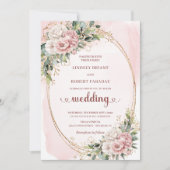 Soft Blush Floral Rose Gold Wedding Invitation Kaart (Voorkant)