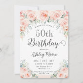 Soft Blush Floral Rozen Greenery 50th Birthday Kaart (Voorkant)