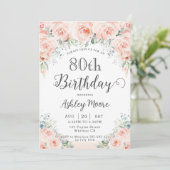 Soft Blush Floral Rozen Greenery 80th Birthday Kaart (Staand voorkant)