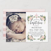 Soft Blush Florals Modern Baptism Fotouitnodiging Bedankkaart (Voorkant / Achterkant)