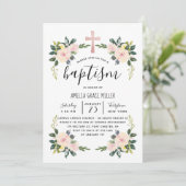 Soft Blush Florals Modern Baptism Invitation Bedankkaart (Staand voorkant)
