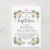 Soft Blush Florals Modern Baptism Invitation Bedankkaart (Voorkant / Achterkant)