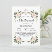 Soft Blush Florals Moderne Christening Invitation Bedankkaart (Staand voorkant)