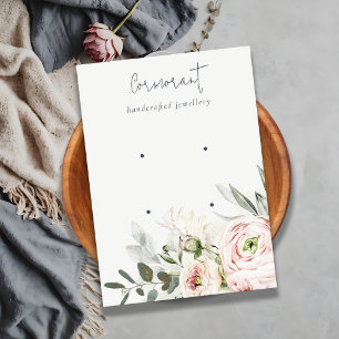 Soft Blush Green Peony Floral 2 Earring Holder Visitekaartje