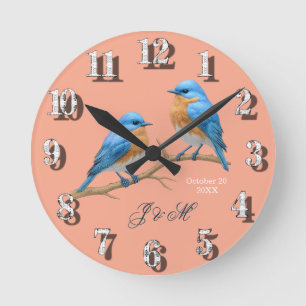 Soft Blush Lovebirds Romantische Blauwvogels Huwel Ronde Klok
