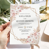 Soft Blush Pampas Grass Boho Gold Geometric Frame  Kaart