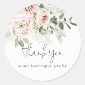 Soft Blush Peony Leafy Botanical Floral Hartelijk Ronde Sticker (Voorkant)
