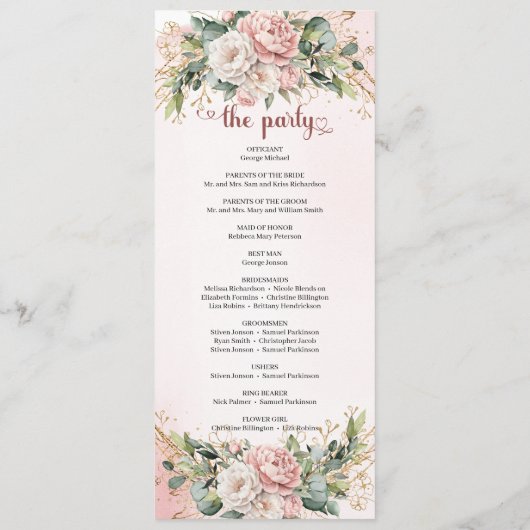 Soft Blush Pink Flowers Eucalyptus Wedding Program Programma (Achterkant)