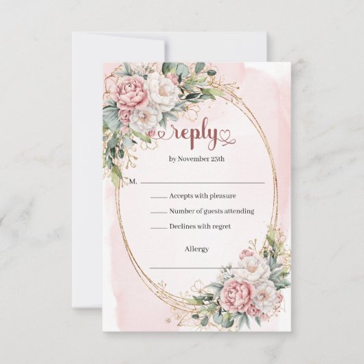 Soft Blush Pink Greenery Wedding RSVP Card (Devant)