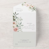 Soft Blush Pink Peonies Eucalyptus Foliage Weddens All In One Uitnodiging (Buitenkant)