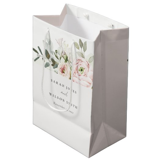 Soft Blush Pink Peonies Eucalyptus Foliage Weddens Medium Cadeauzakje (Voorkant Gekanteld)