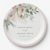 Soft Blush Pink Peonies Eucalyptus Foliage Weddens Papieren Bordje (Voorkant)