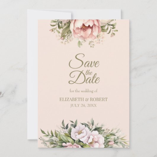 Soft Blush Pink Peony Save The Date Card (Devant)
