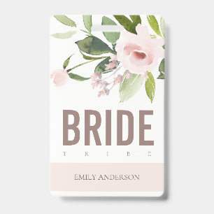 SOFT BLUSH PINK ROSE FLORAL BRIDE TRIBE WEDING BADGE