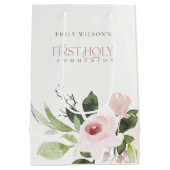 SOFT BLUSH PINK ROSE FLORAL FIRST HOLY COMMUNION MEDIUM CADEAUZAKJE (Achterkant)