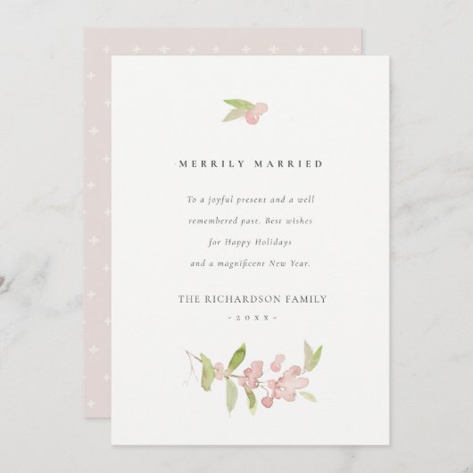 SOFT BLUSH ROOS PINK CALLIGRAPHY MERRILY MARRILY FEESTDAGENKAART (Voorkant / Achterkant)